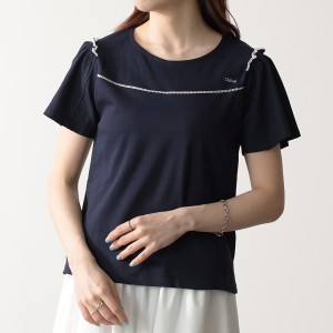 CHLOE クロエ トップス 装飾入り Tシャツ C20115 CHC24SB20115 レディース キッズ NAVY ネイビー シンプル 半袖 コットン ロゴ カジュア