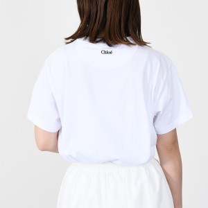 【訳あり】CHLOE クロエ Tシャツ CHC23SJH01181 トップス レディース ホワイト 白 シンプル ロゴ コットン 半袖 カジュアル 春 夏 人気 