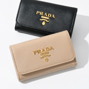 PRADA プラダ キーケース  バイカラー ブラック ピンク ベージュ レディース レザー 4連 ロゴ 1PG004 ZLP ギフト おすすめ