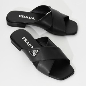 PRADA プラダ サンダル トライアングルロゴスライド 1XX659 07I レディース ブラック 黒 サンダル ミュール レザー シンプル モード 春夏