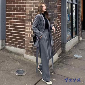 スーツ レディース パンツスーツ テーラードジャケット ワイドパンツ ビジネス 入学式 卒業式 着痩せ OL 就活  春秋 かっこいい ストリー