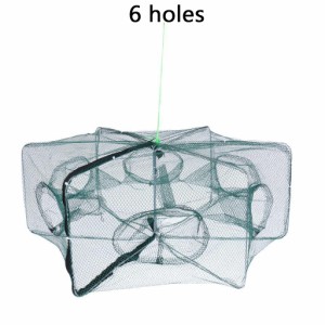 折り畳まれた六角形の6穴自動釣りエビトラップ釣りネットフィッシュエビミノウカニの餌キャストメッシュトラップ