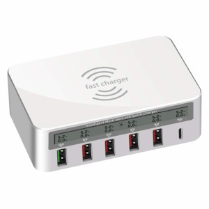 6ポートUSBスマート充電器ソースアダプタQC3.0ユニバーサルワイヤレス充電器（スクリーンデジタルディスプレイ付）
