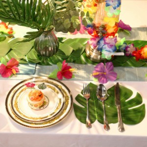 ハワイビーチをテーマにしたパーティーテーブルの装飾のためのポールセット付き人工モンステラの葉