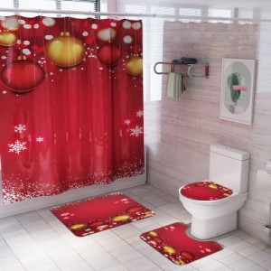 クリスマスシリーズシャワーカーテン敷物ふたトイレカバーマットバスマットセット浴室用品