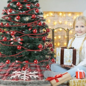 スノーフレークチェック柄フェイクファーエッジングツリースカートツリーボトム装飾布クリスマスデコレーション