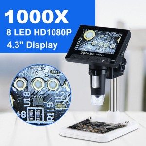 1000x2.0 MPデジタルUSB電子顕微鏡DM4 4.3インチLCDディスプレイVGA顕微鏡、8 LED PCBブラケットプラカベース付き