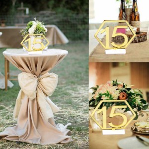1-15六角形のテーブル番号サインウェディングパーティーの装飾のためのアクリルミラー番号記号