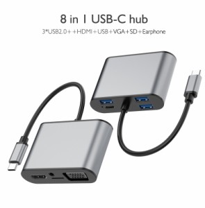 USB C 8 in 1 Type CからHDMI VGA PD TF 3.5MM USB3.0ハブアダプター（MacBookPro S8 S9用）