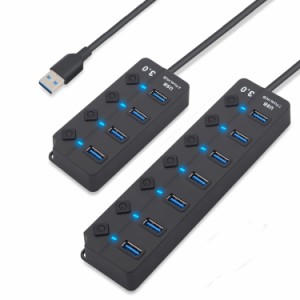 4/7ポートUSB 3.0ハブスプリッターUSBハブ3.0、個別電源スイッチ付きLEDインジケーターEU US電源アダプター