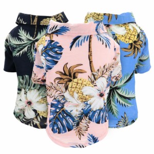ハワイアンプリントTシャツ ペット 猫 犬 夏のビーチ服