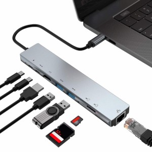 USB ハブ ドッキングステーション 8in1 Type-C 4K HDMI RJ45 USB3.0 TF PD充電器 高速充電ドックステーション