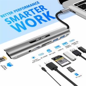 4k UsbCからHdmi互換のUsbCハブ8-in-1Type-cアダプター、イーサネットポート付きUsb 3.0 Sd/tfカードリーダー100w電力供給