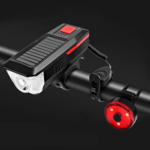 自転車ライト ソーラー USB 充電式 デュアル充電ホーンライト 防水 自転車 ヘッドライト テールライト