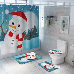 クリスマス雪だるまプリントシャワーカーテントイレマットカーペットコンビネーションセット浴室装飾