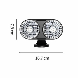 DC12V カーファン センターコンソール エアアウトレット ダブルヘッド USB ミニファン 360度調整可能 低ノイズクーラー インテリアアクセ