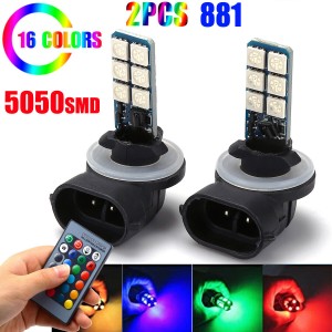 1ペア12V881 5050 RGB LED12SMD車用ヘッドライトフォグランプリモコンカラーレトロフィットライト