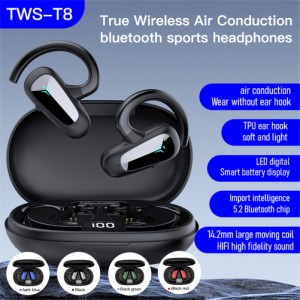 Tws-t8 空気伝導 Bluetooth 対応イヤホン ノイズキャンセリング Hi-Fi ステレオ 防水 スポーツヘッドセット