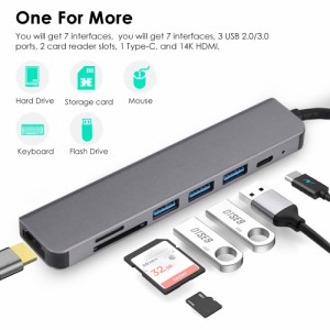 Metal 7-in-1 Usb Hub Type-c Usb 3.0 To Usb-c 4k Hdmi-compatible Adapter Hub Adapter Base