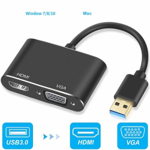 USB-HDMI互換VGAコンバーター1080PUSB 3.0HDMI互換VGAアダプターデュアルディスプレイforWindows7 / 8/10