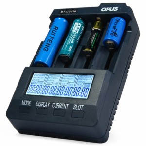 OPUS BT-C3100 4 スロットスマートユニバーサル充電器バッテリー充電器アダプタ互換性充電式リチウムイオン電池 NiCd NiMH AA AAA 10440 