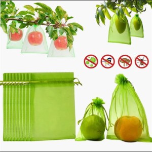 100 個再利用可能なブドウ保護袋巾着付きガーデンフルーツメッシュバッグネッティングバッグカバー果物野菜