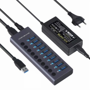 USB 3.0 ハブ 10 ポート ハブ ドッキング ステーション、独立したスイッチ付き USB スプリッター、PC ラップトップ アクセサリー用