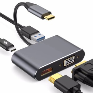 Type-c ハブ Usb C to Hdmi 対応 VGA 4-in-1 Hd アダプター ケーブル スマート スプリッター Usb3.0 ドッキング ステーション