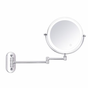 8インチ折りたたみ式化粧鏡壁掛け両面鏡、ライト+5倍拡大鏡付き