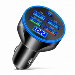 5 ポート USB 車の充電器 LED ライト表示電圧モニター高速充電シガーライターアダプタースマートフォン用