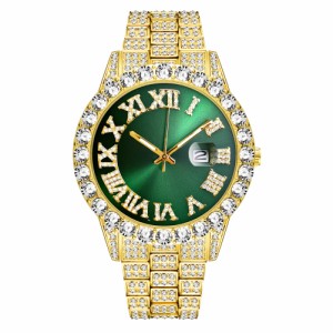 男性腕時計日付付きステンレス鋼 44 ミリメートルダイヤモンドセットダイヤル高級大型ダイヤル防水ヴィンテージクォーツ腕時計