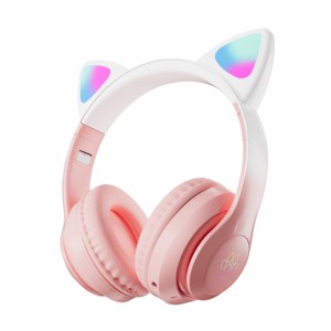 ワイヤレスBluetooth対応ヘッドホン かわいい猫耳 グラデーションカラー 光るヘッドマウント型ゲーミングヘッドセット