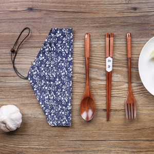 木製食器 カトラリーセット 付属 ロングハンドル スプーン フォーク 箸 布袋付き トラベルギフト