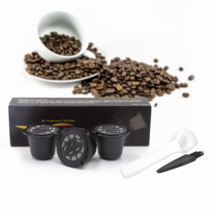 3 個 15 ミリリットルコーヒーカプセルフィルタースプーンブラシ再利用可能な詰め替えコーヒーカプセルポッドエスプレッソマシン用