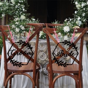 1 ペア木製椅子サイン新郎新婦サイン椅子の装飾椅子バックぶら下げペンダント結婚式の装飾のため