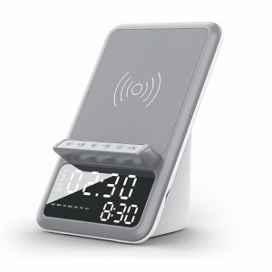 Bluetooth 対応スピーカー スマート目覚まし時計 カレンダー ワイヤレス充電ドック 携帯電話ホルダー スタンド ラジオ