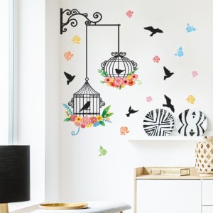 鉄の鳥かごの花の壁のステッカークリエイティブ壁デカール家の装飾壁紙寝室用リビングルームポーチ