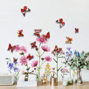 花の花の壁のステッカー3d三次元蝶リビングルームの寝室の装飾のための粘着性の装飾的な壁紙