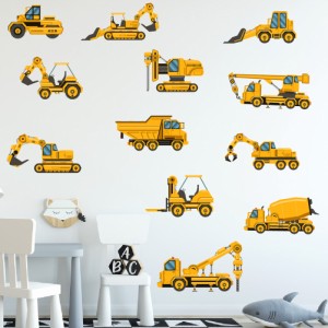 子供の漫画の建設車両ウォールステッカートラクターショベルクレーン子供の寝室の男の子の部屋のプレイルームの壁の装飾