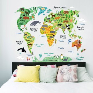 教育動物ランドマーク世界地図ウォールステッカー防水リムーバブル自己粘着壁のステッカー家の装飾のため