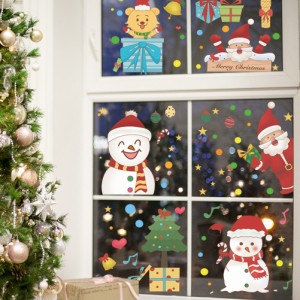 6 個の漫画の壁のステッカー雪だるまサンタクロースクリスマスツリーパターンウィンドウステッカー壁のステッカー家の装飾のため