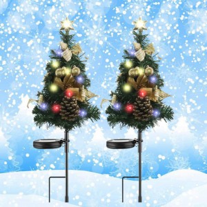 2 個ソーラー Led クリスマスツリー芝生ランプ Ip65 防水屋外中庭フェンス庭の装飾