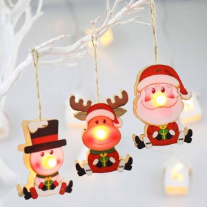 クリスマス Led 発光木製ペンダントサンタクロース雪だるまヘラジカクリスマスツリーハンギングオーナメントキッズギフト