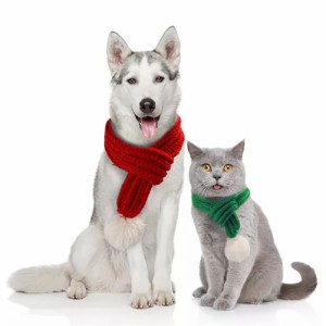 ペット クリスマス ニット スカーフ ファジー ポンポン付き 冬用 暖かいスカーフ ネックウォーマー バンダナ 猫 犬用