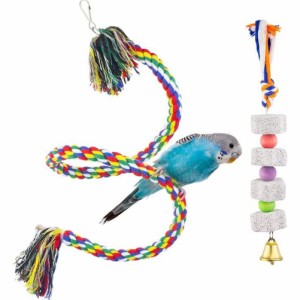 鳥オウム綿ロープとまり木おもちゃ鳥くちばし砥石セット鐘鳥かごアクセサリー