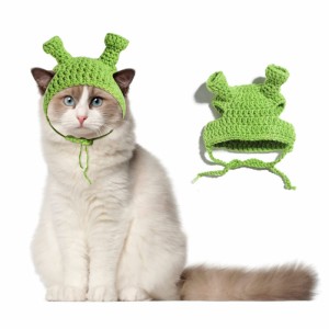 ペット猫手作りニット帽子カエルの形暖かいコスプレ帽子耳付きペット帽子コスチュームアクセサリー