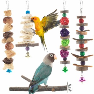 5 個の鳥天然木製咀嚼おもちゃオウムカラフルなぶら下げ籐ボールスイングパーチ庭の装飾のためのスタンド
