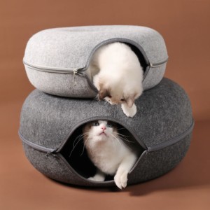 ラウンドナチュラルフェルトペット巣ソフトで快適な猫ハウス洞窟ベッドペット用品小型犬子犬