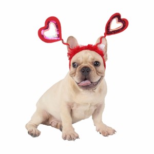 ペットカチューシャ犬猫調節可能なハート型のバレンタインヘアバンド甘い子犬ヘッドフープ写真の小道具