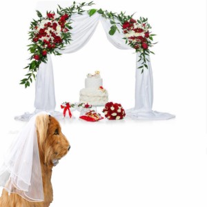 ペット ウェディング ベール クリップ付き手作り弓ベール バレンタインデーの結婚式のパーティーの装飾